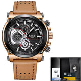 Mens Watches New LIGE Top Brands Luxury Men's Military Sport Watches Men's Chronograph Dates Waterproof Leather Quartz Watch+Box