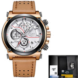 Mens Watches New LIGE Top Brands Luxury Men's Military Sport Watches Men's Chronograph Dates Waterproof Leather Quartz Watch+Box