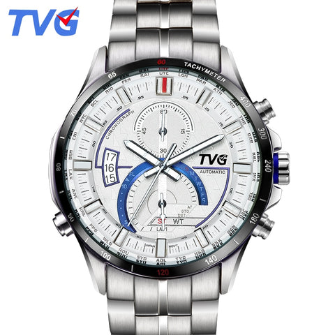 TVG man watch 2018 Fashion male clock Stainless Steel Strap Sports Watches Date Day Week Display Casual Waterproof Wristwatches